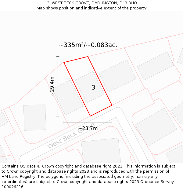 3, WEST BECK GROVE, DARLINGTON, DL3 8UQ: Plot and title map