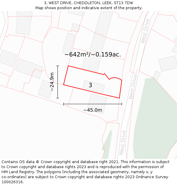 3, WEST DRIVE, CHEDDLETON, LEEK, ST13 7DW: Plot and title map
