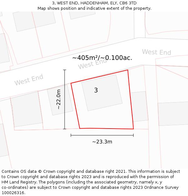 3, WEST END, HADDENHAM, ELY, CB6 3TD: Plot and title map