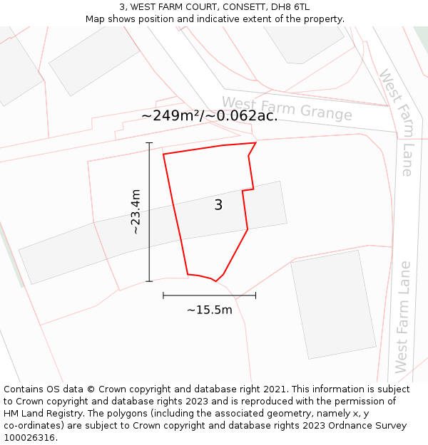 3, WEST FARM COURT, CONSETT, DH8 6TL: Plot and title map