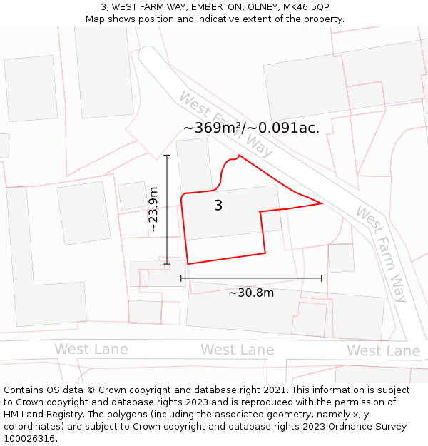 3, WEST FARM WAY, EMBERTON, OLNEY, MK46 5QP: Plot and title map