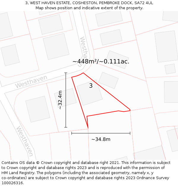 3, WEST HAVEN ESTATE, COSHESTON, PEMBROKE DOCK, SA72 4UL: Plot and title map