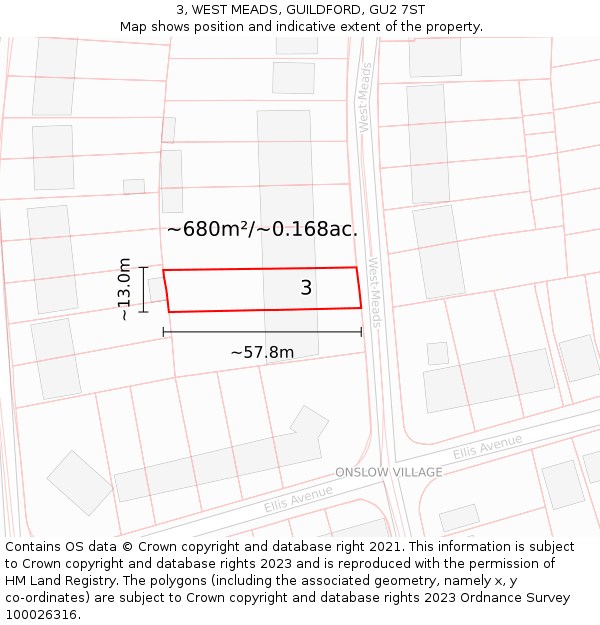 3, WEST MEADS, GUILDFORD, GU2 7ST: Plot and title map