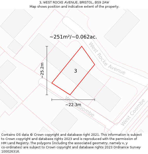 3, WEST ROCKE AVENUE, BRISTOL, BS9 2AW: Plot and title map