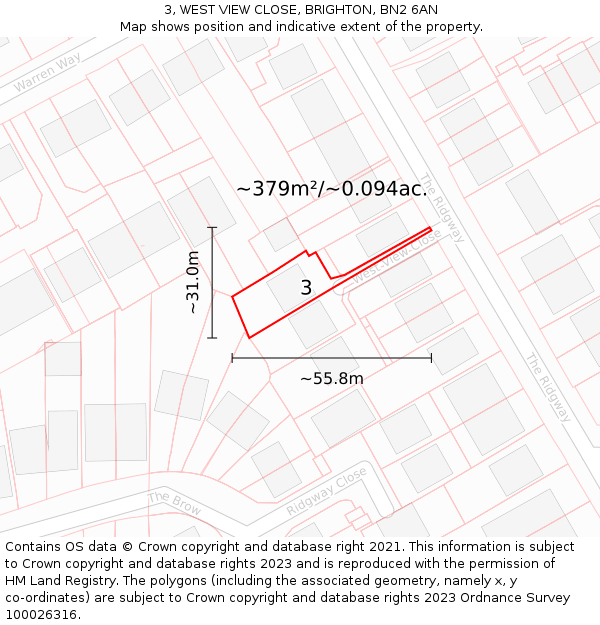 3, WEST VIEW CLOSE, BRIGHTON, BN2 6AN: Plot and title map