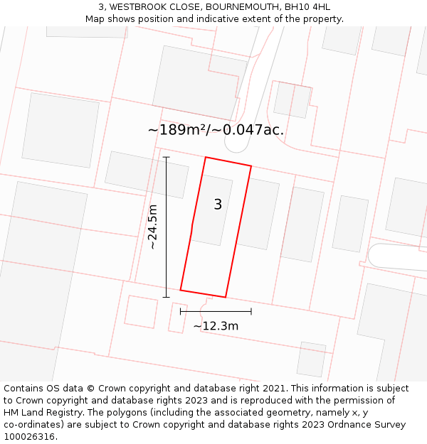 3, WESTBROOK CLOSE, BOURNEMOUTH, BH10 4HL: Plot and title map