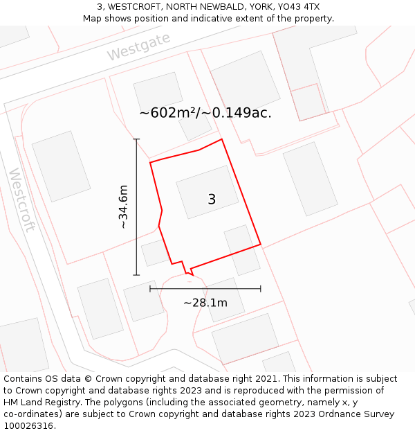 3, WESTCROFT, NORTH NEWBALD, YORK, YO43 4TX: Plot and title map