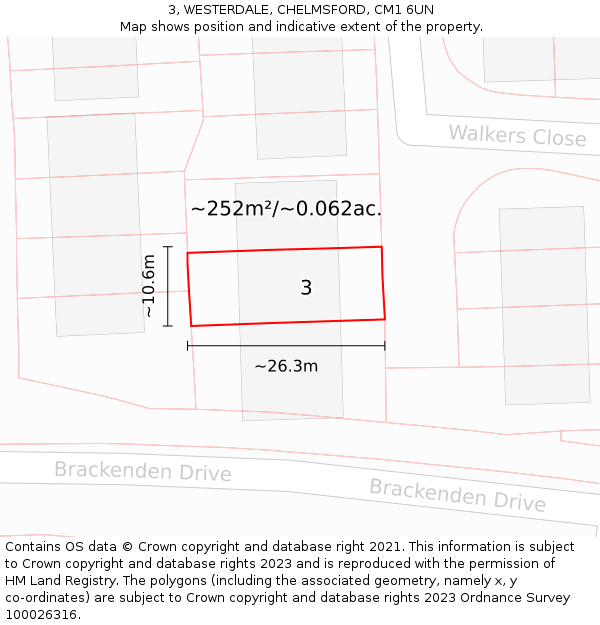 3, WESTERDALE, CHELMSFORD, CM1 6UN: Plot and title map