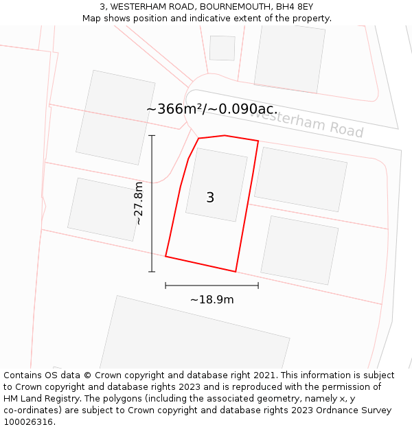 3, WESTERHAM ROAD, BOURNEMOUTH, BH4 8EY: Plot and title map