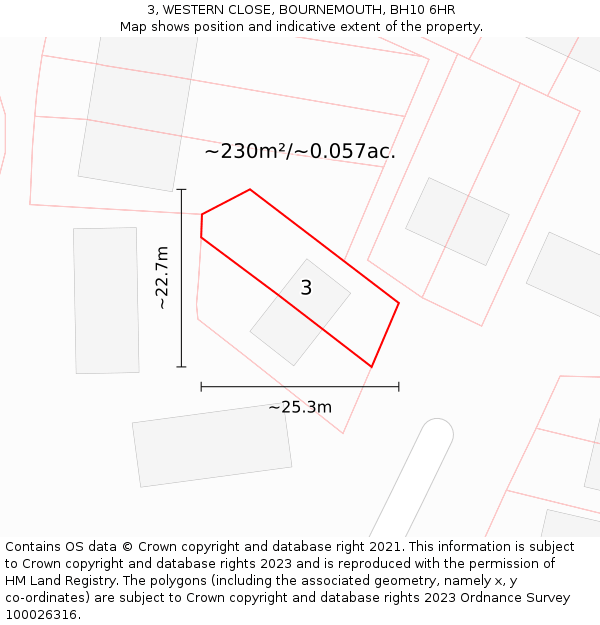 3, WESTERN CLOSE, BOURNEMOUTH, BH10 6HR: Plot and title map