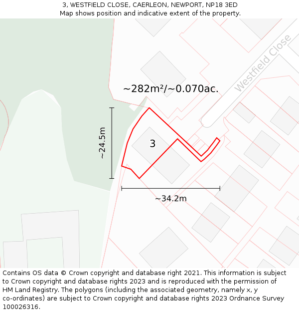 3, WESTFIELD CLOSE, CAERLEON, NEWPORT, NP18 3ED: Plot and title map