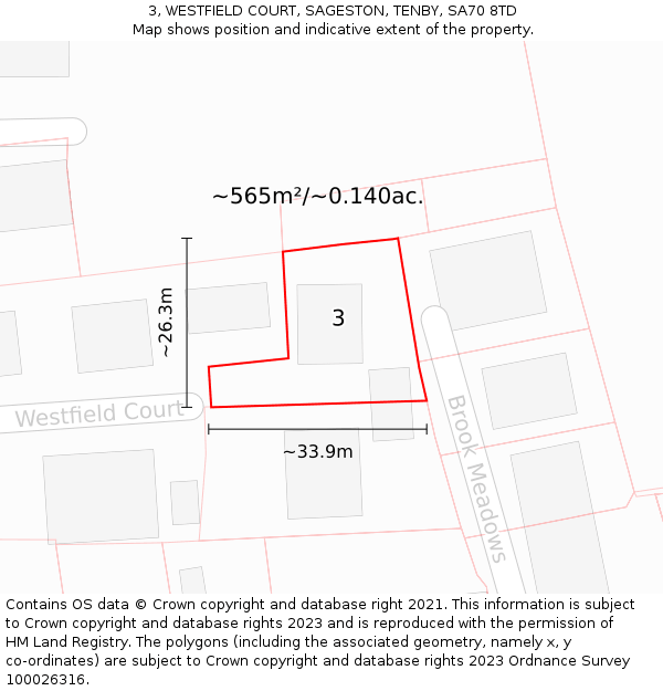 3, WESTFIELD COURT, SAGESTON, TENBY, SA70 8TD: Plot and title map