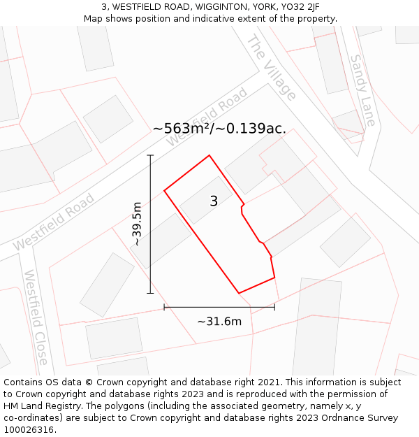 3, WESTFIELD ROAD, WIGGINTON, YORK, YO32 2JF: Plot and title map