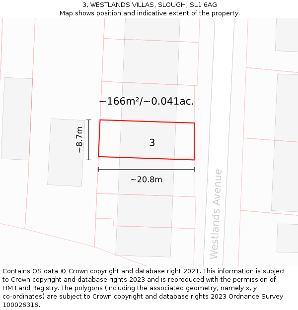 3, WESTLANDS VILLAS, SLOUGH, SL1 6AG: Plot and title map