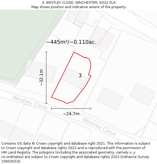 3, WESTLEY CLOSE, WINCHESTER, SO22 5LA: Plot and title map