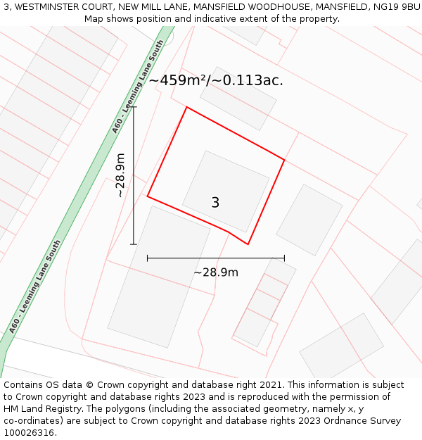 3, WESTMINSTER COURT, NEW MILL LANE, MANSFIELD WOODHOUSE, MANSFIELD, NG19 9BU: Plot and title map