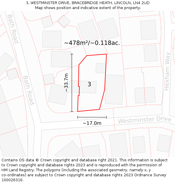 3, WESTMINSTER DRIVE, BRACEBRIDGE HEATH, LINCOLN, LN4 2UD: Plot and title map