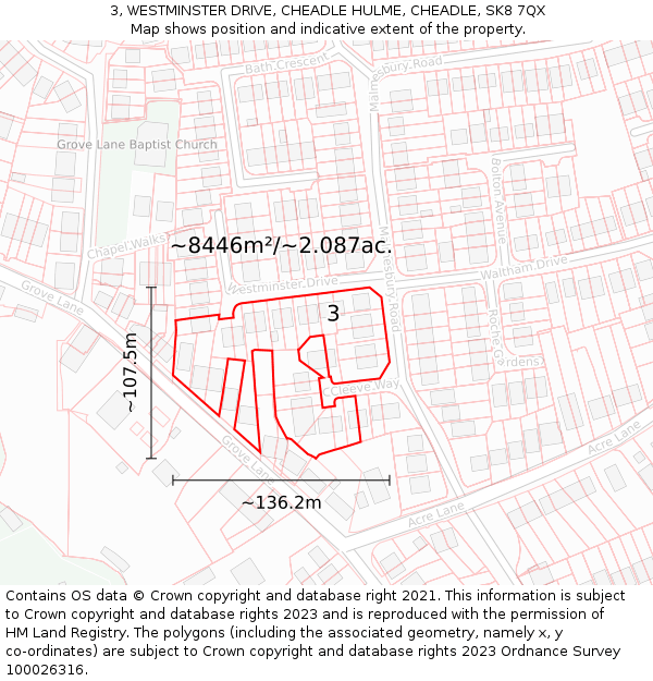 3, WESTMINSTER DRIVE, CHEADLE HULME, CHEADLE, SK8 7QX: Plot and title map