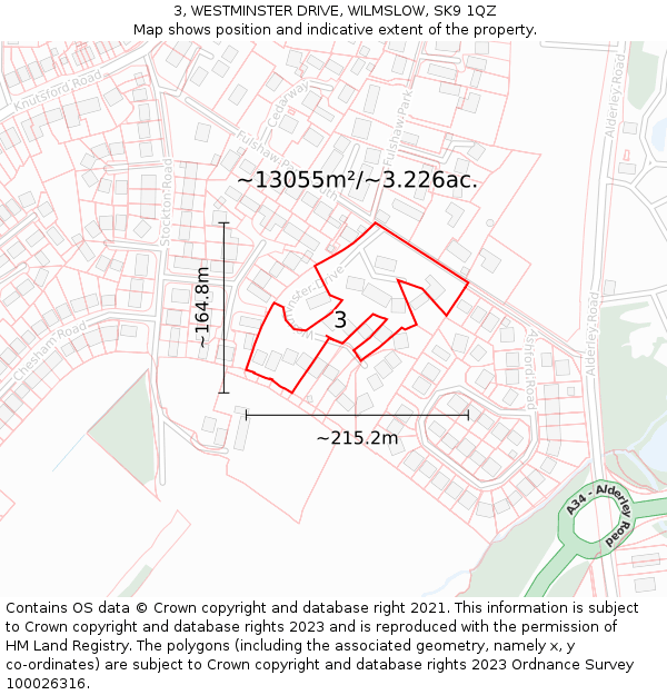 3, WESTMINSTER DRIVE, WILMSLOW, SK9 1QZ: Plot and title map