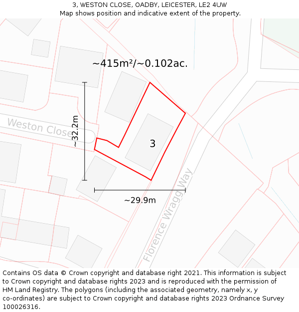 3, WESTON CLOSE, OADBY, LEICESTER, LE2 4UW: Plot and title map