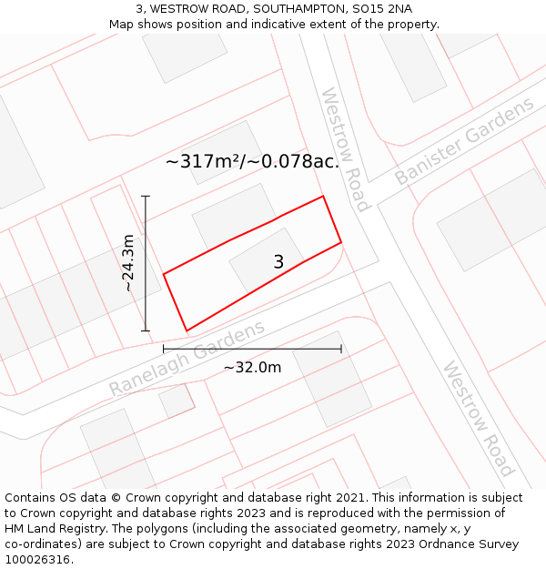 3, WESTROW ROAD, SOUTHAMPTON, SO15 2NA: Plot and title map