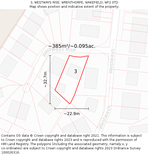 3, WESTWAYS RISE, WRENTHORPE, WAKEFIELD, WF2 0TD: Plot and title map