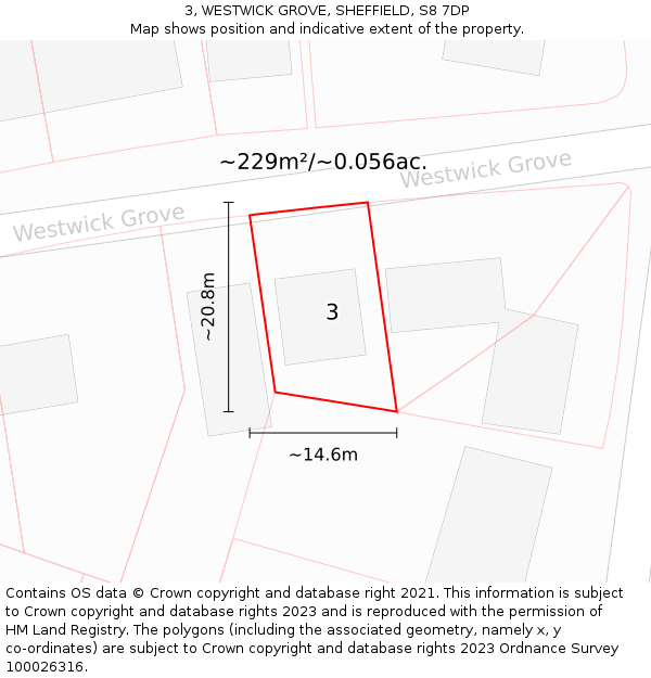 3, WESTWICK GROVE, SHEFFIELD, S8 7DP: Plot and title map