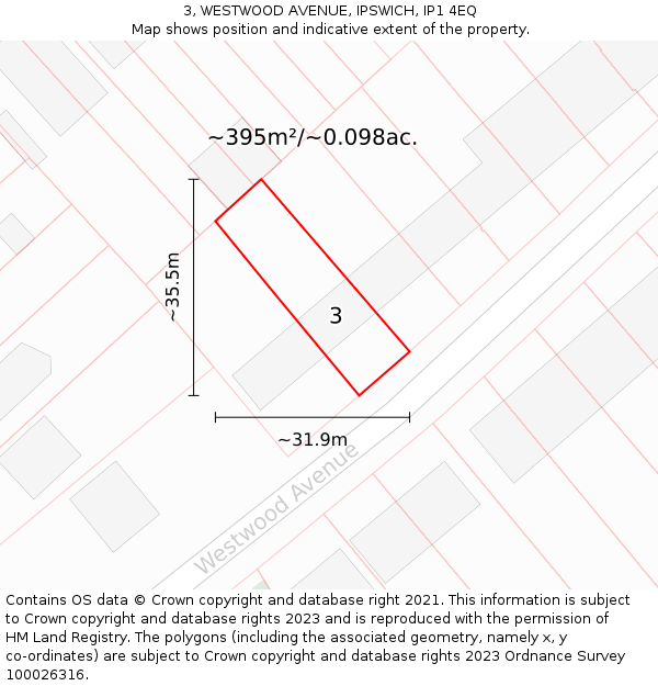 3, WESTWOOD AVENUE, IPSWICH, IP1 4EQ: Plot and title map