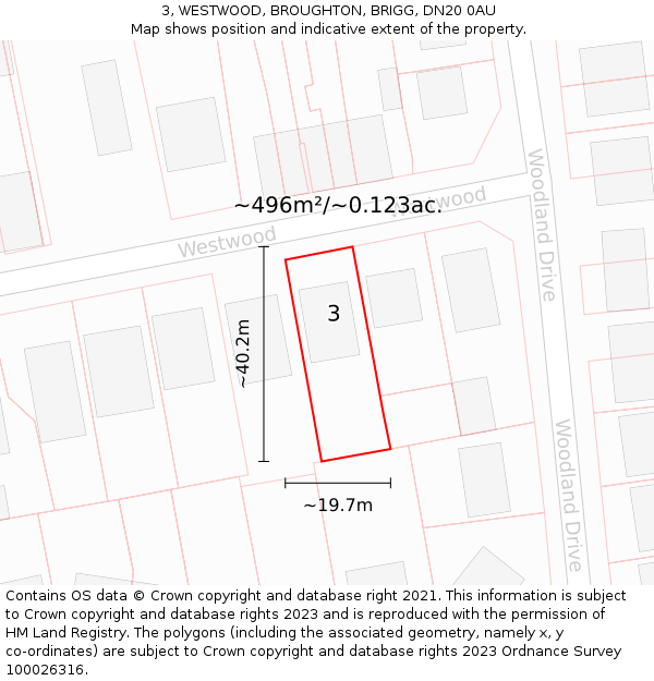 3, WESTWOOD, BROUGHTON, BRIGG, DN20 0AU: Plot and title map