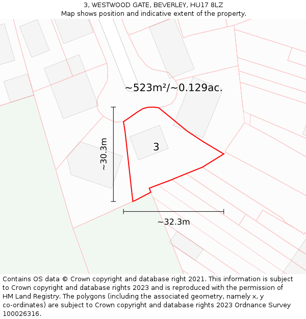 3, WESTWOOD GATE, BEVERLEY, HU17 8LZ: Plot and title map