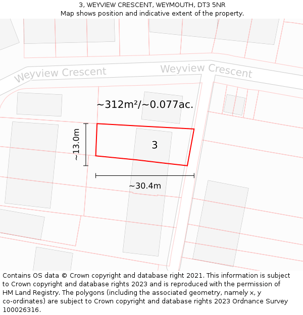 3, WEYVIEW CRESCENT, WEYMOUTH, DT3 5NR: Plot and title map