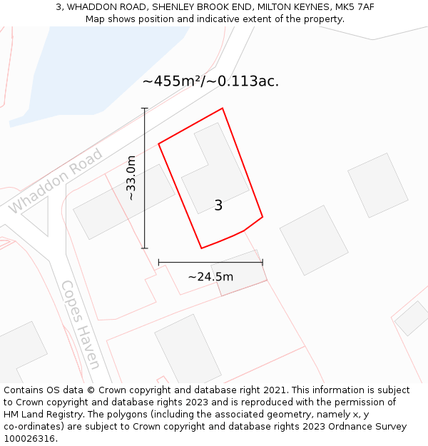 3, WHADDON ROAD, SHENLEY BROOK END, MILTON KEYNES, MK5 7AF: Plot and title map