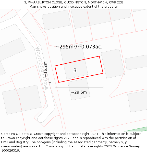 3, WHARBURTON CLOSE, CUDDINGTON, NORTHWICH, CW8 2ZE: Plot and title map