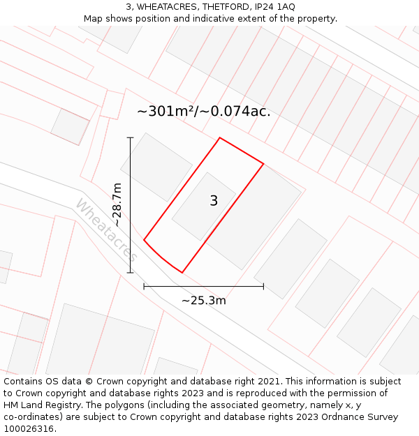 3, WHEATACRES, THETFORD, IP24 1AQ: Plot and title map