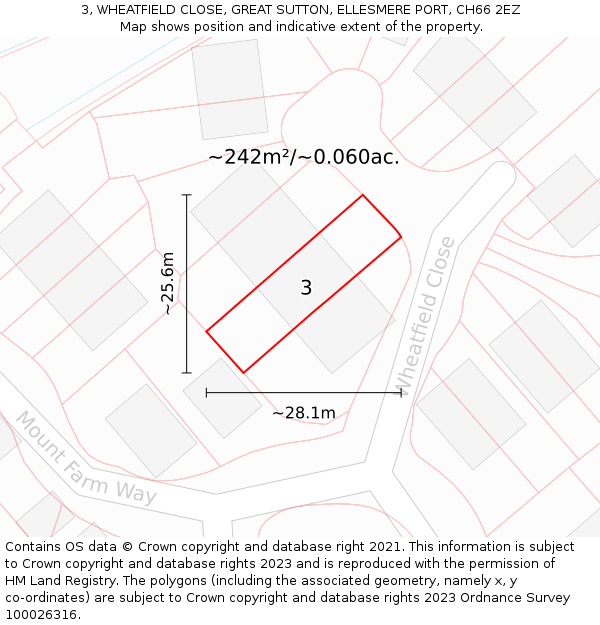 3, WHEATFIELD CLOSE, GREAT SUTTON, ELLESMERE PORT, CH66 2EZ: Plot and title map