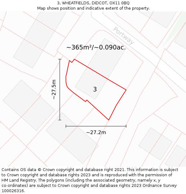 3, WHEATFIELDS, DIDCOT, OX11 0BQ: Plot and title map