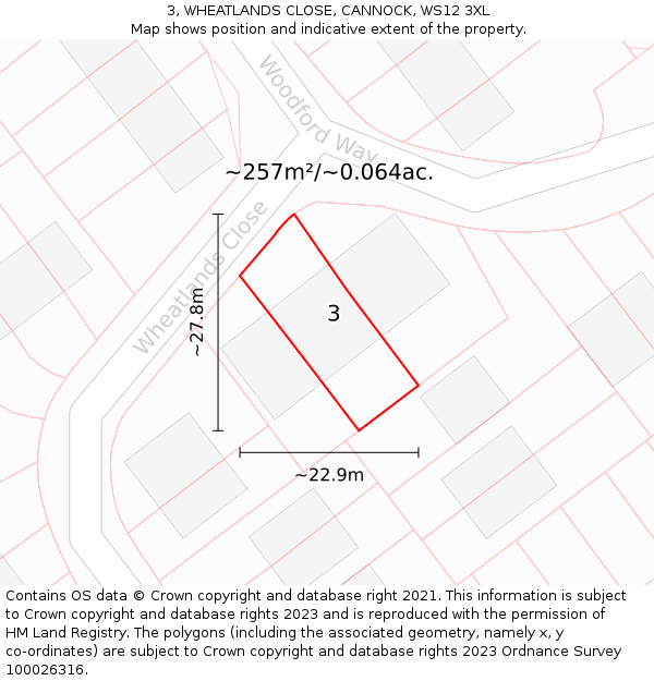 3, WHEATLANDS CLOSE, CANNOCK, WS12 3XL: Plot and title map