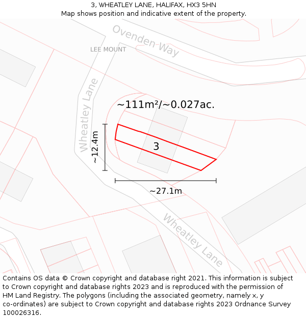 3, WHEATLEY LANE, HALIFAX, HX3 5HN: Plot and title map