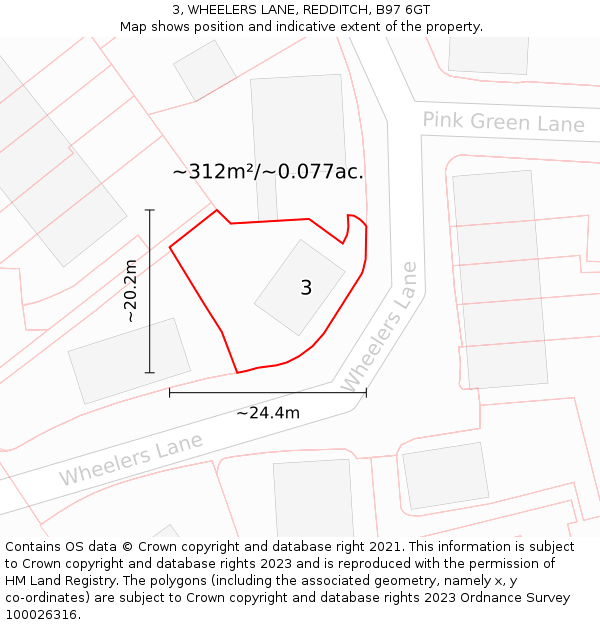 3, WHEELERS LANE, REDDITCH, B97 6GT: Plot and title map