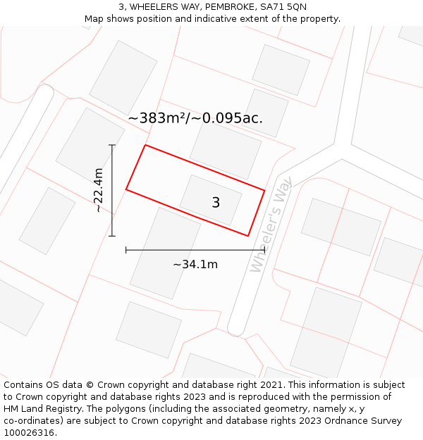 3, WHEELERS WAY, PEMBROKE, SA71 5QN: Plot and title map