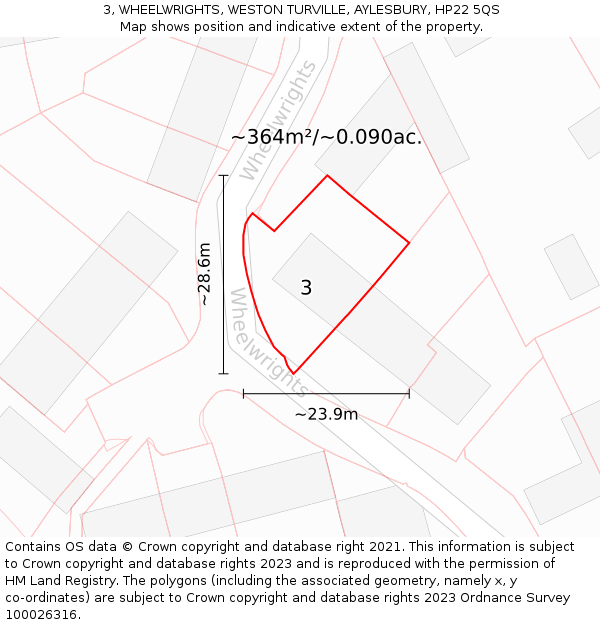 3, WHEELWRIGHTS, WESTON TURVILLE, AYLESBURY, HP22 5QS: Plot and title map