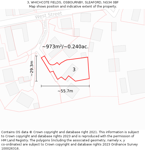 3, WHICHCOTE FIELDS, OSBOURNBY, SLEAFORD, NG34 0BF: Plot and title map