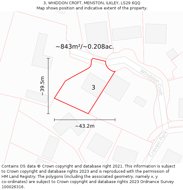 3, WHIDDON CROFT, MENSTON, ILKLEY, LS29 6QQ: Plot and title map