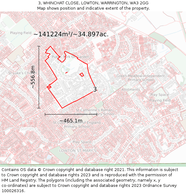 3, WHINCHAT CLOSE, LOWTON, WARRINGTON, WA3 2GG: Plot and title map