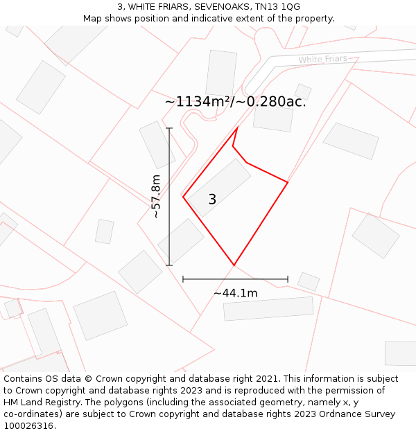 3, WHITE FRIARS, SEVENOAKS, TN13 1QG: Plot and title map