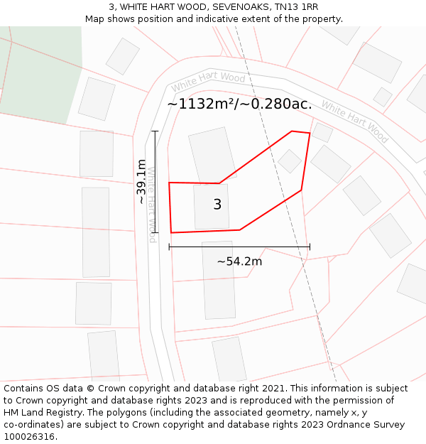 3, WHITE HART WOOD, SEVENOAKS, TN13 1RR: Plot and title map