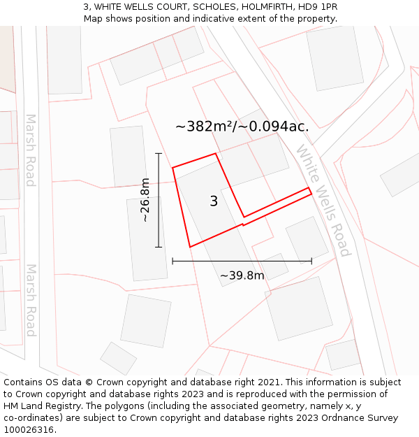 3, WHITE WELLS COURT, SCHOLES, HOLMFIRTH, HD9 1PR: Plot and title map