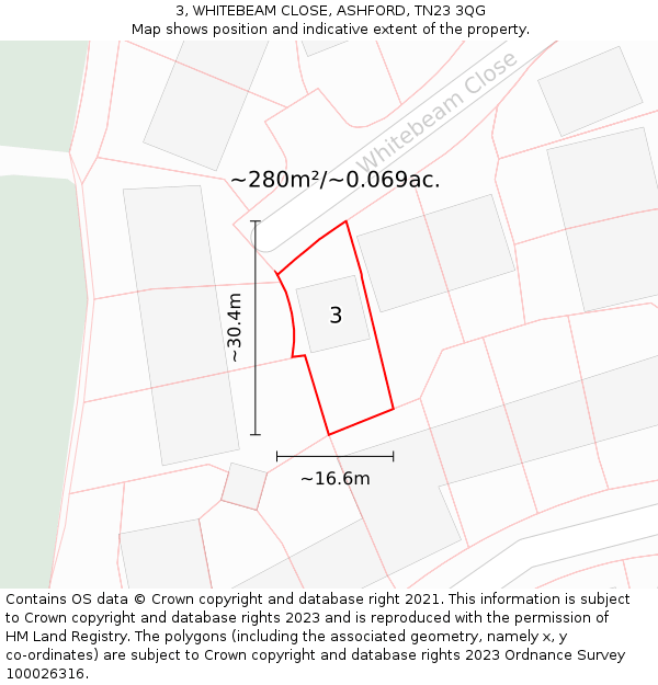 3, WHITEBEAM CLOSE, ASHFORD, TN23 3QG: Plot and title map