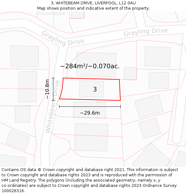 3, WHITEBEAM DRIVE, LIVERPOOL, L12 0AU: Plot and title map