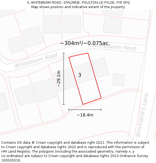 3, WHITEBEAM ROAD, STALMINE, POULTON-LE-FYLDE, FY6 0FQ: Plot and title map